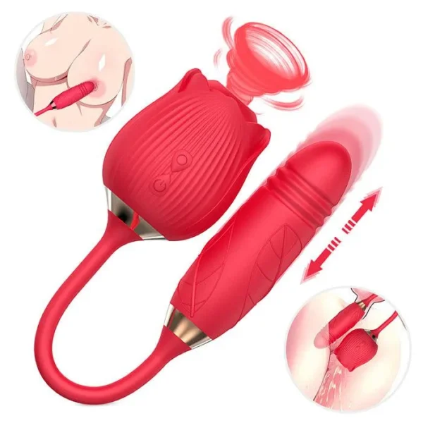3 in 1 Rose Clit Sucker With Thrusting Vibrator