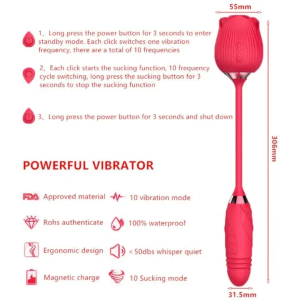 3 in 1 Rose Clit Sucker With Thrusting Vibrator