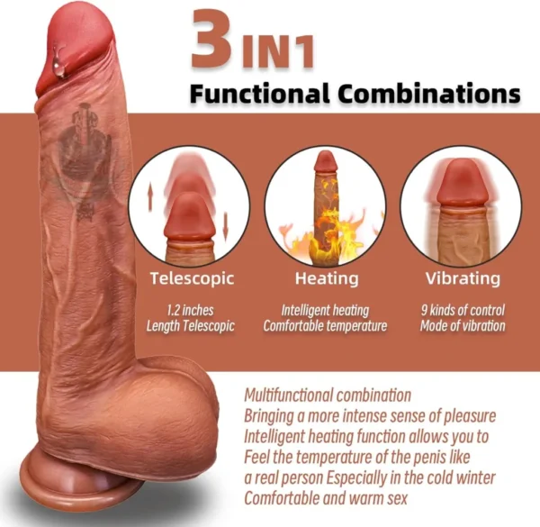 8.5 Inch Telescopic Brown Liquid Silicone Dildo