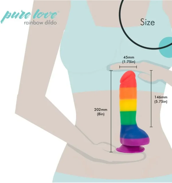 rainbow-dildo-size The 8″ Silicone Rainbow Dildo With Balls